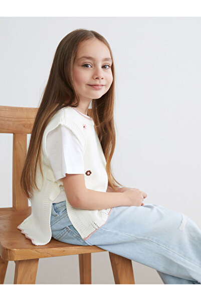 LC Waikiki Rmz Gi̇yi̇m Farkiyla Zero Roba Collar Floral Girls' Knitwear Sweater