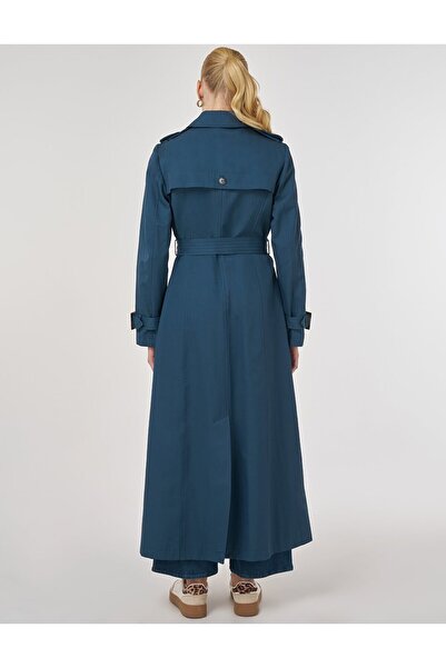 Kayra Windbreaker Detailed Trench Coat Petrol