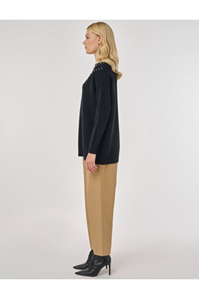 Kayra Stone Embroidered Knitwear Tunic Black