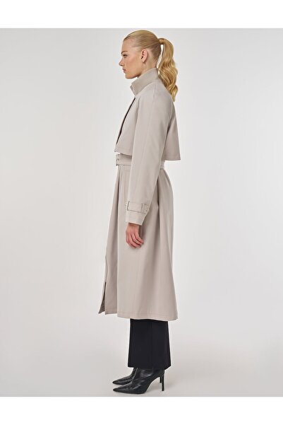 Kayra Mock Neck Belted Trench Coat Stone