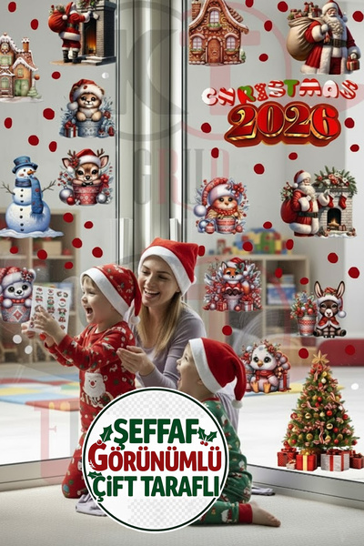 Kt Grup Çift Taraflı Baskı Sevimli Noel Hayvanları ve Kardan Adam - Yılbaşı D...