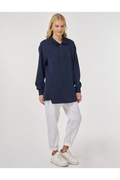 Kayra Mock Neck Sweatshirt Dark Navy Blue