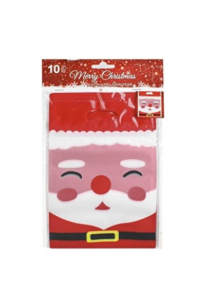 AVA Red Bags with Santa Claus Pattern and Zip Closure 15x23cm - Set of 10 pcs