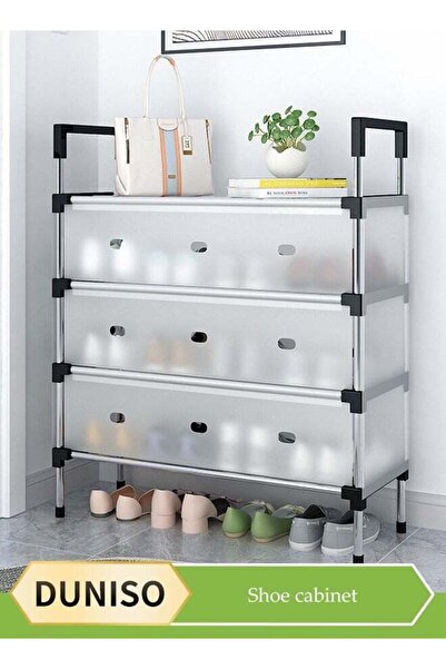 DOMEET 4 Tier Dust proof shoe rack, plastic shoe cabinet with door, independent shoe rack, suitable for ent