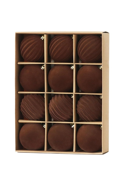 OEM Christmas tree pendant, plush Christmas ball, set of 12, coffee color -8cm