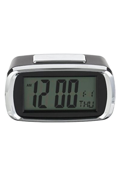 AVA Clock and Weather Station, Black-Silver, blue light - 10.3x5.8x5.5cm