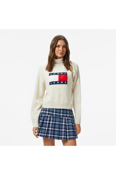 Tommy Hilfiger Tommy Jeans Melange Flag Kadın Bej Kazak