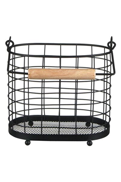 AVA Cutlery drainer, metallic, wooden handle, black, 18x11.5x15.5cm