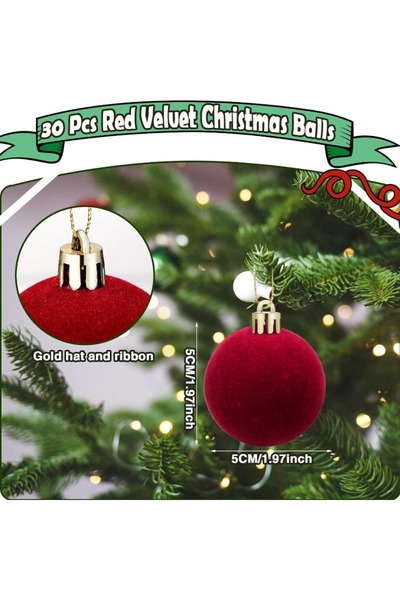 OEM Christmas decoration, plush Christmas ball, Christmas tree pendant, set of 30, 15cm