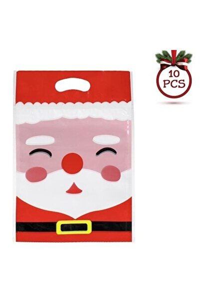 AVA Red Bags with Santa Claus Pattern and Zip Closure 15x23cm - Set of 10 pcs