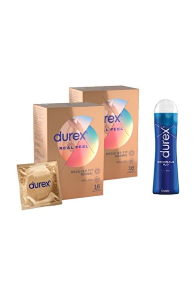 Durex Prezervative Real Feel Pachet 2 x 16 buc + Lubrifiant Original 50 ml