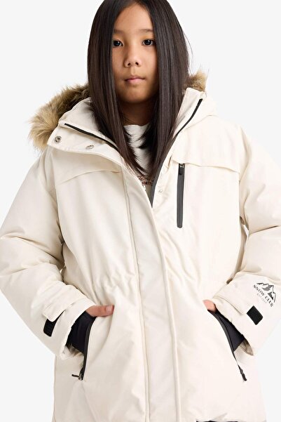 DeFacto Girl's Detachable Faux Fur Collar Hooded Fleece Lined Zipper Puffer Coat F4480A825Wn