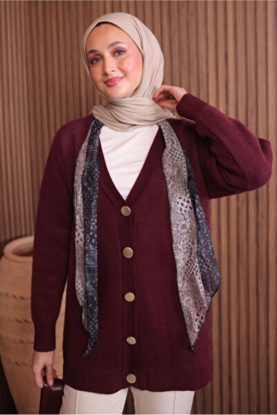 TRENDTESETTÜR Women's Burgundy Beard Yarn Cardigan t 2907