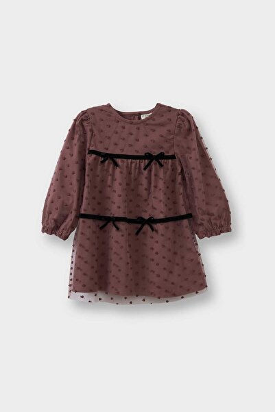 DeFacto Baby Girl Polka Dot Bow Detail Long Sleeve Tulle Dress G5732A525Wn