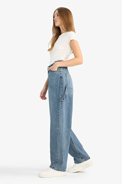 DeFacto Carpenter Fit High Waist Straight Leg Long Jean Pants F5181Ax25Cw
