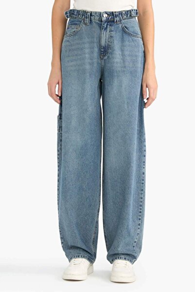 DeFacto Carpenter Fit High Waist Straight Leg Long Jean Pants F5181Ax25Cw