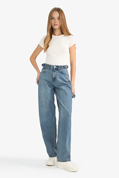 DeFacto Carpenter Fit High Waist Straight Leg Long Jean Pants F5181Ax25Cw