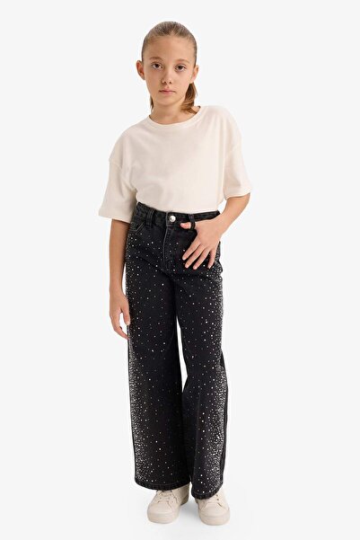 DeFacto Girl's New Year's Themed Straight-Leg Stoned Jean Pants G6494A825Wn