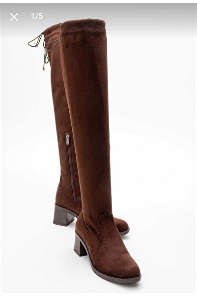 Ymn ayakkabı Kadın Kahve Çorap Çizme Diz Üstü