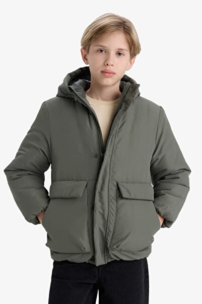 DeFacto Boy's Water Repellent K Hooded Zippered Puffer Jacket E7386A825Wn