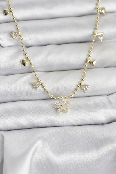 Clariss Harmonyaura Brass Gold Color Zircon Stone Flower Model Women's Necklace