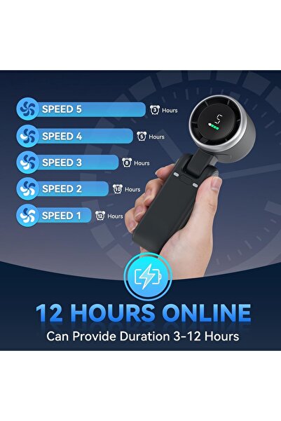 Generic 3 in 1 Handheld Turbo Fan High Speed 5 Gear Foldable Portable USB Rechargeable Pocket Fan 12H