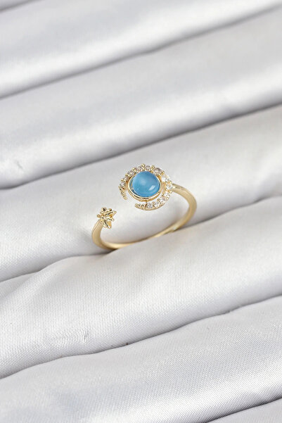 HarmonyAura Brass Gold Color Zircon Stone Moon Star Women's Ring