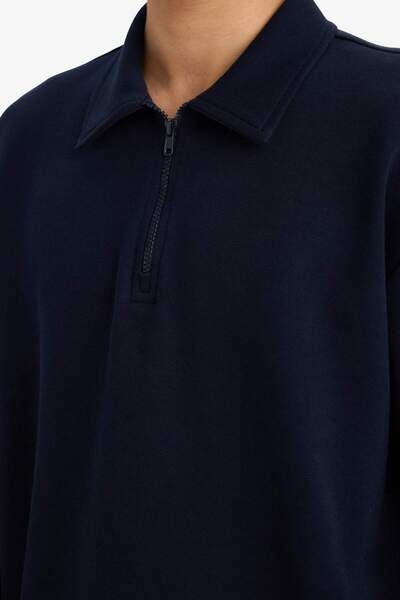 DeFacto Boxy Fit Polo Neck Half Zip Pique Sweatshirt G6471Ax25Wn