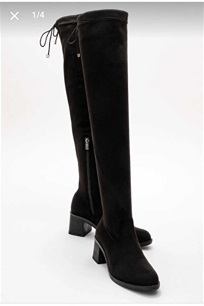 Ymn ayakkabı Kadın Siyah Çorap Çizme Diz Üstü