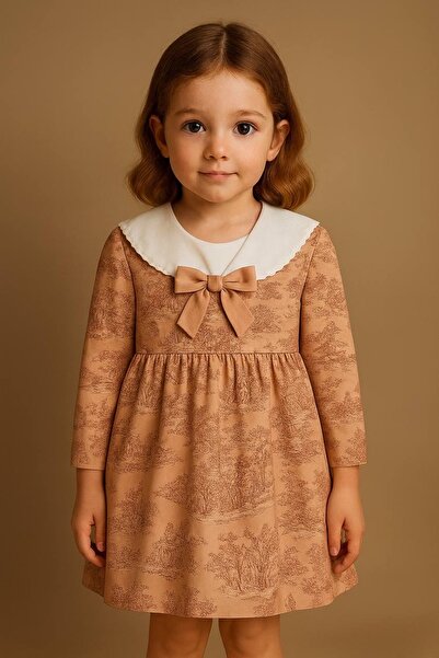 La reina petite فستان خريفي وردي بطبعة توال من لارينا بتيت