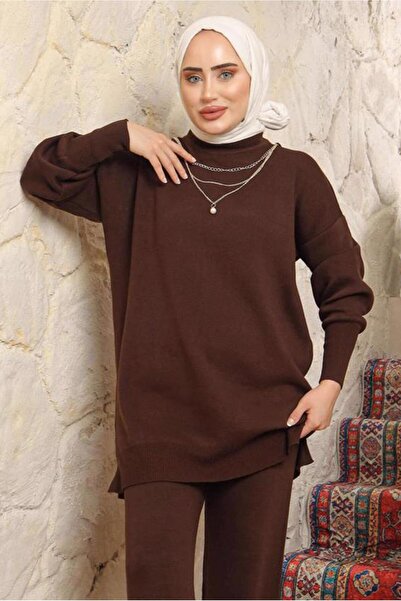 TRENDTESETTÜR Women's Brown Knit Tunic t 8058-1