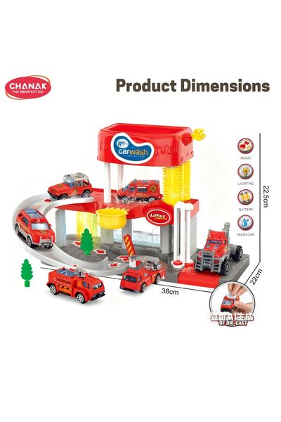 Chanak Fire Truck Car Wash Playset For Kids 1 Layer Sliding Track With Light