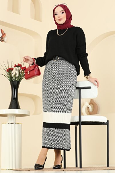 ModaMerve Eteği Desenli Triko Takım 2360KLB1050-MS Siyah