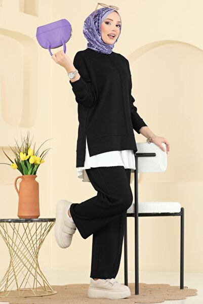 ModaMerve Nervür Detaylı Modal Takım 8010UZ662-MS Siyah