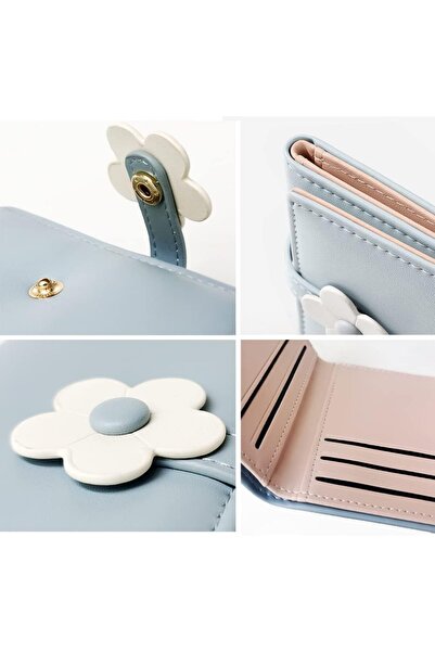 genernic Small Blue Floral Wallet Women Girls Tri Fold PU Leather Card Holder Coin Pocket ID Window Cute