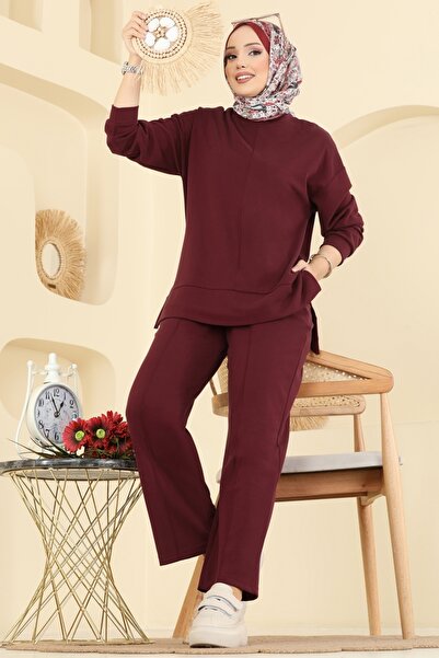 ModaMerve Nervür Detaylı Modal Takım 8010UZ662-MS Bordo