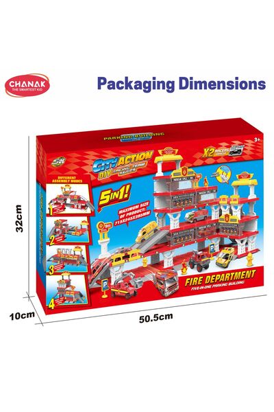Chanak Fire Department 5 In 1 Parking Building Playset Diy Rescue Station With Sliding Ramps