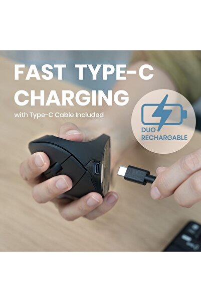 Perixx PERIMICE-713R Rechargeable Wireless Vertical Mouse - Black, Right-Handed