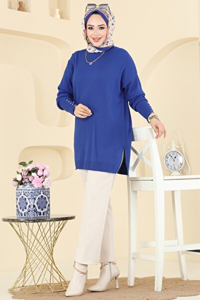 ModaMerve Manşeti Aksesuar Düğmeli Tunik 2425UZ662-MS Saks