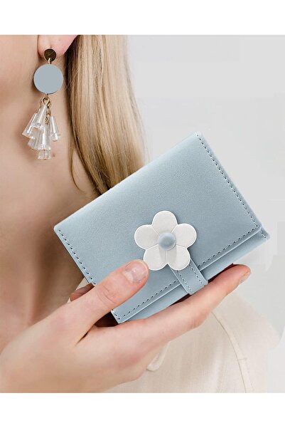 genernic Small Blue Floral Wallet Women Girls Tri Fold PU Leather Card Holder Coin Pocket ID Window Cute