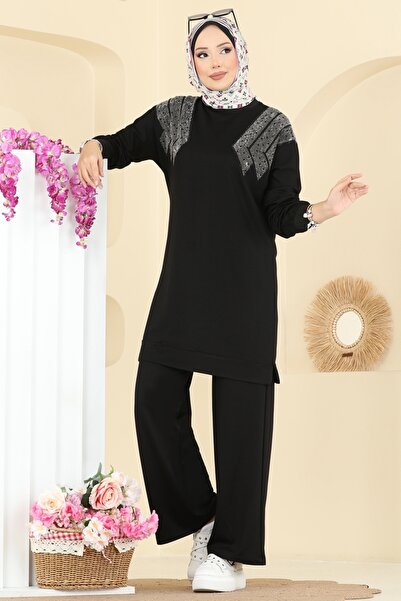 ModaMerve Taş Detaylı İkili Takım 3464UZ662-MS Siyah