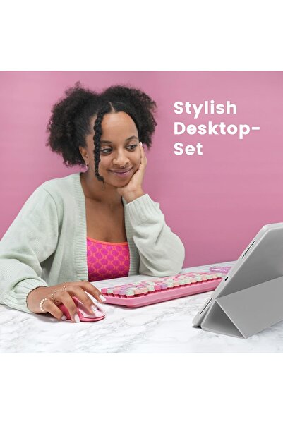 Perixx PERIDUO-802PK Mini Bluetooth Keyboard and Mouse Combo - Pastel Pink - US English