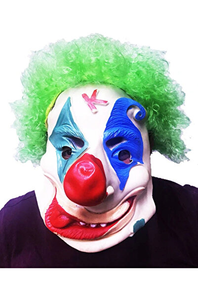 HarmonyAura Green Color Afro Bonus Wig Clown Latex Meat Mask