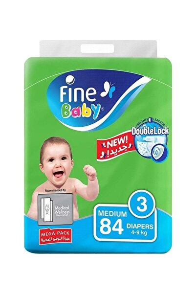 Fine Baby عبوة من 84 حفاضة ميجا - متوسطة (مقاس 3، 4-9 كجم) مع حواجز تسرب مزدو...