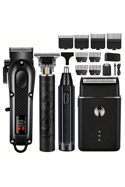 Generic 4pcs Men's USB Rechargeable Grooming Kit - Hair Clipper, Electric Shaver, Trimmer & Nose Trimmer