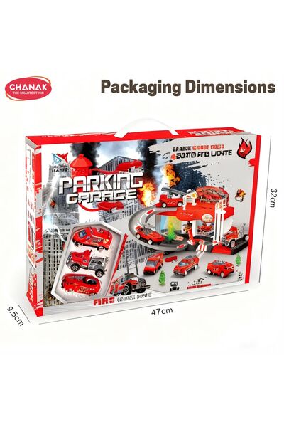 Chanak Fire Rescue Parking Garage Playset for Kids 1 Layer Sliding Track with Lights & Sound Includes