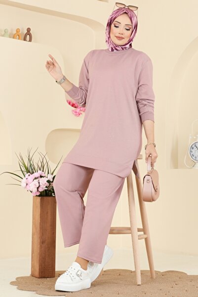 ModaMerve Taş Detaylı İki İp Takım 206OZN1046-MS Pudra