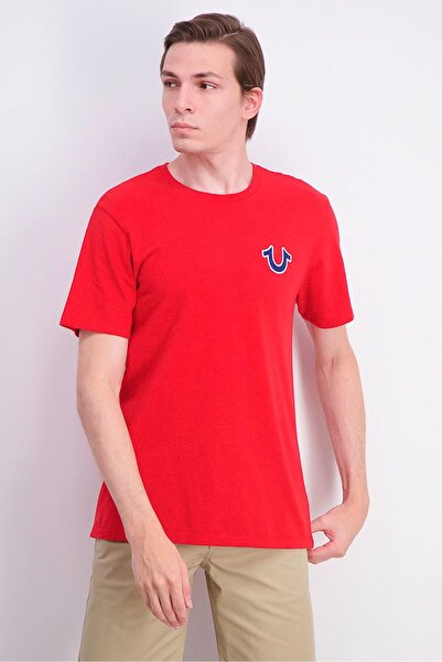 True Religion Men Crew Neckline Short Sleeve Logo T-shirt, Red