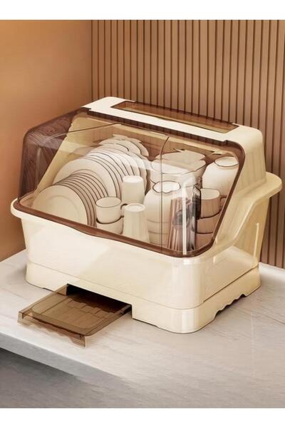 DOMEET رف تجفيف الأطباق مع غطاء، رف أطباق كبير لخزائن المطبخ، مصفاة أطباق بلا...