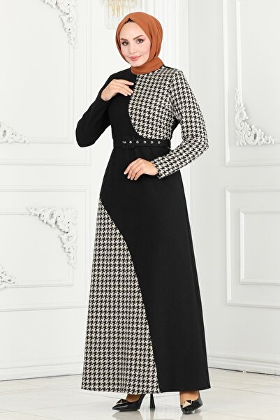 ModaMerve Kazayağı Desenli Tivit Elbise 3023KTR750-MS Vizyon